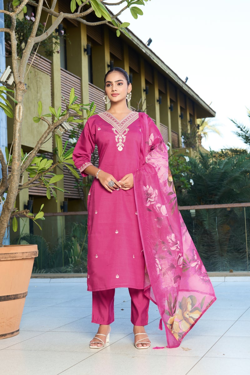 VISHVA CREATION Rani Pink Straight Kurta Set for Women - Image 1